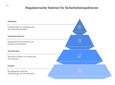Hierarchiediagramm zur Betreiberverantwortung, welches die Säulen aus Gesetzen, Verordnungen, Normen und Richtlinien wie ArbSchG und BetrSichV zeigt.